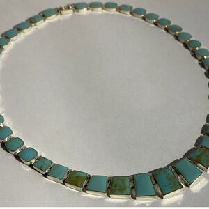 Vintage Native American sterling Turquoise inlay Necklace Marked